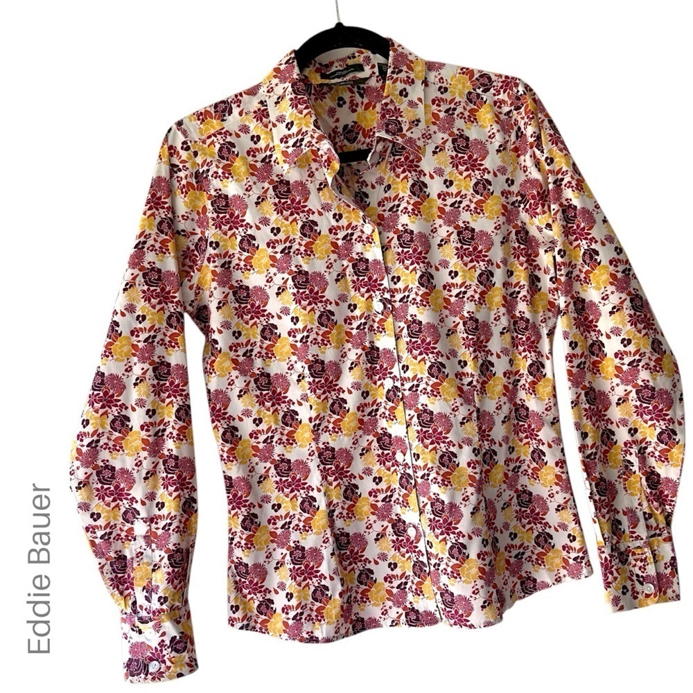 EDDIE BAUER | NWOT WRINKLE RESISTANT STRETCH BUTTON UP FLORAL SHIRT | SZ: SMALL